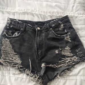High waisted black jean shorts
